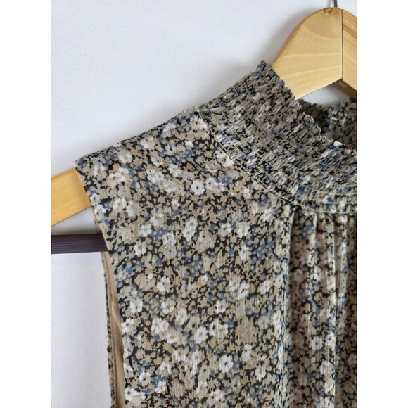 1.State Womens Dress Size Large Tan Floral Sleeveless High Neck Ruffle Lined - Picture 4 of 15